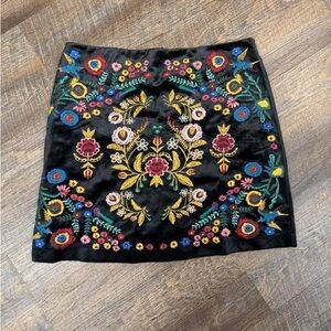 Embroidered Floral Black Skirt